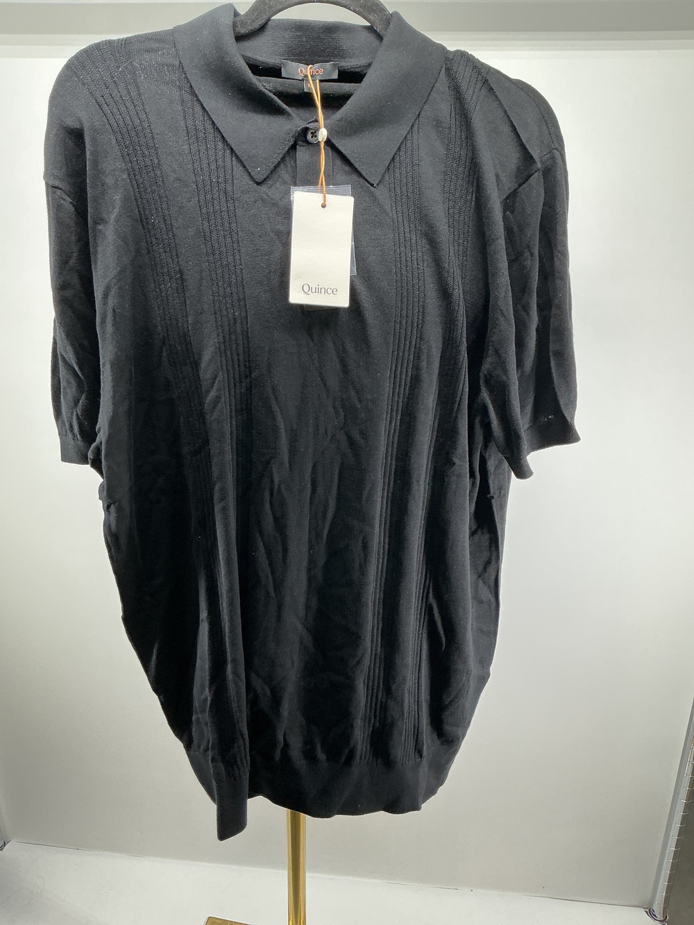 Cotton-Silk Ribbed Short Sleeve Sweater Polo